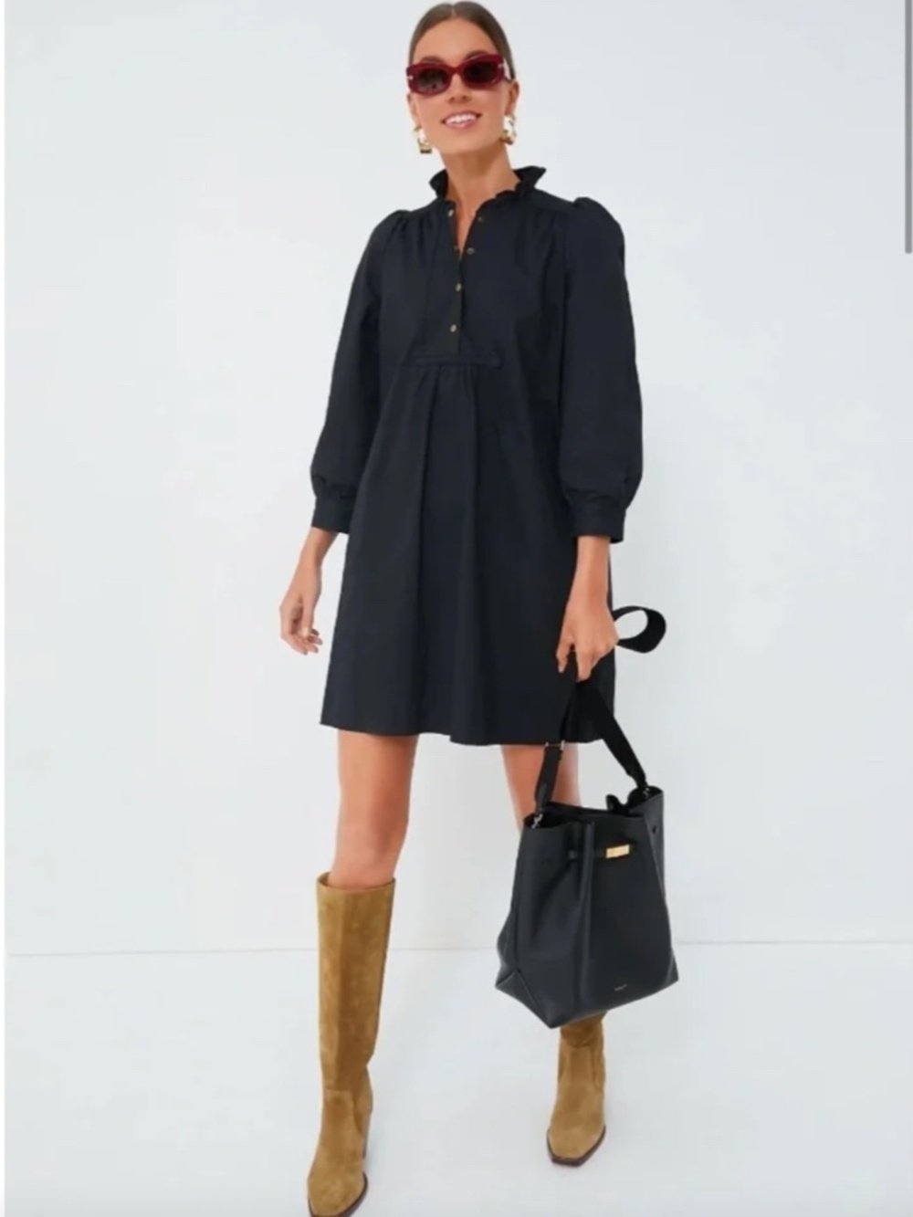 Tuckernuck Pomander Place Claiborne Shift Mini Dress, Black, XL Ruffle Collar